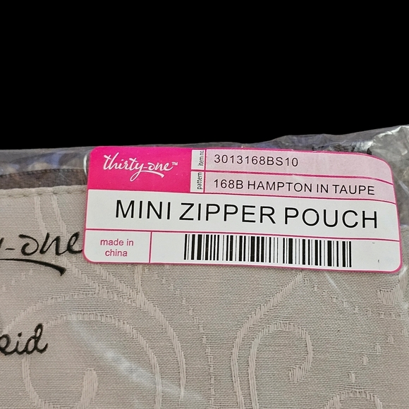 Thirty-one Hampton in Taupe Mini Zipper Pouch / Wristlet Retired - Picture 2 of 5